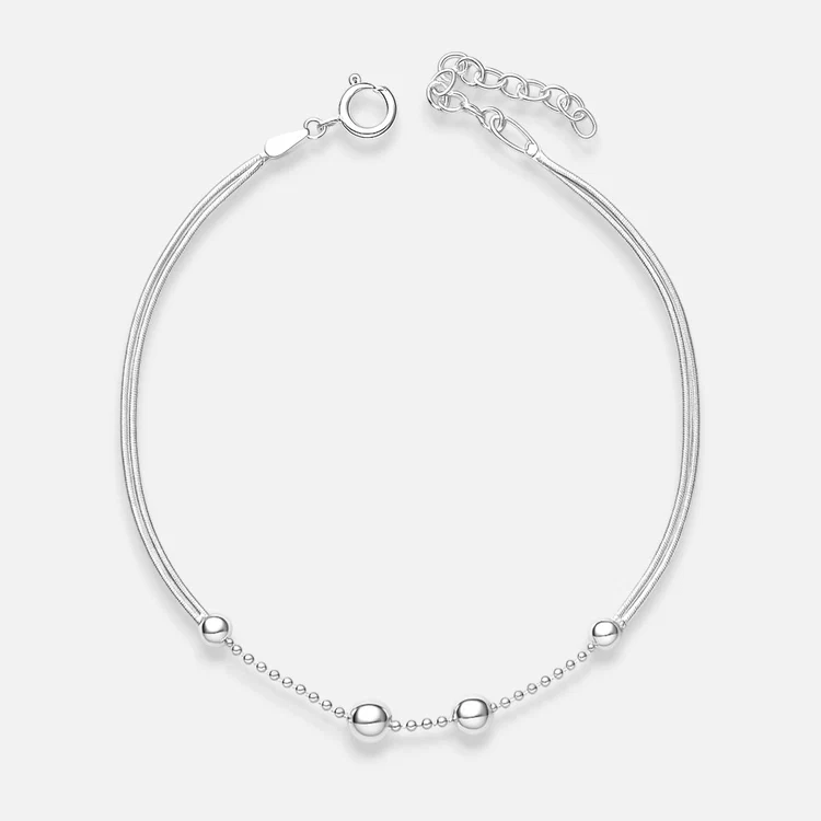 Pulsera Cola de Topo Doble Esferas Plata